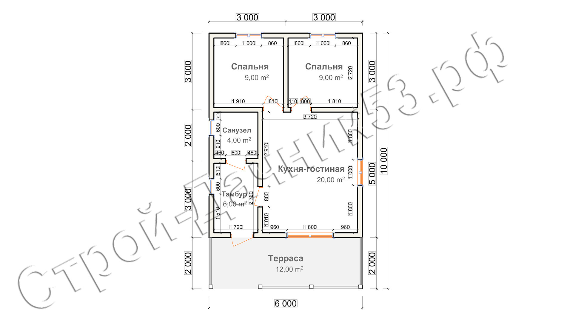 Проект каркасно-щитового дома Д–21, план 1-го этажа